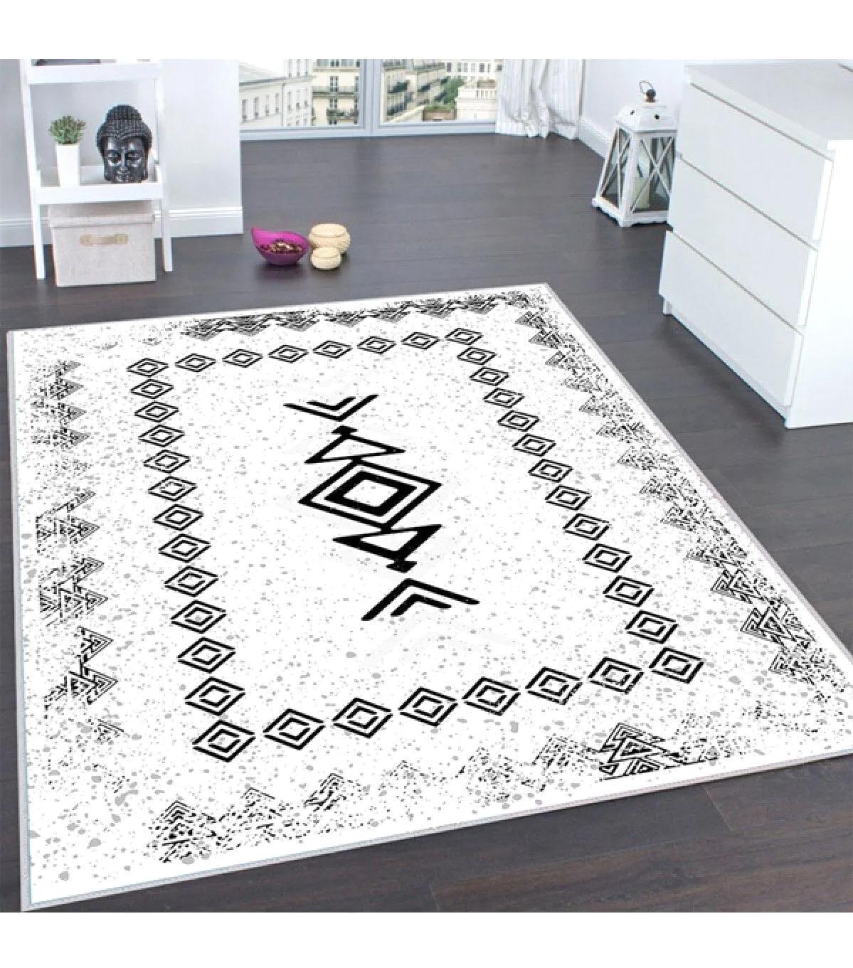 Rovigo Home RVG0131-SD1049 Krem 8 mm Polyester Yıkanabilir Orta Kaymaz Dot Taban Dikdörtgen Makine Dokuma Salon Halısı 80x150 cm