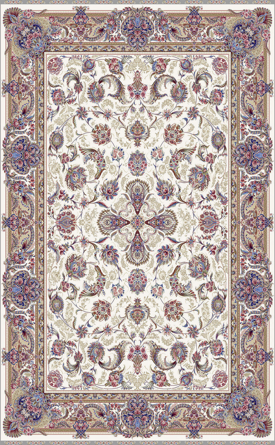Eko Halı Isfahan ISF01 Krem 10 mm Viskon Antibakteriyel Yıkanabilir Orta Kaymaz Dikdörtgen Makine Dokuma Salon Halısı 200x290 cm