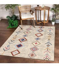 Dijidekor K0440 Krem 7 mm Polipropilen Antibakteriyel Yıkanabilir Orta Kaymaz Dot Taban Dikdörtgen Makine Dokuma Salon Halısı 80x150 cm