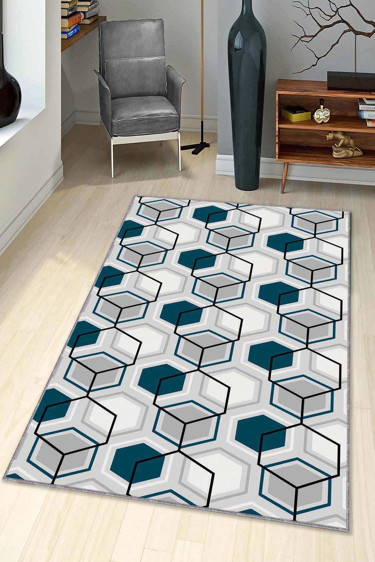 Viva Home BE08 Çok Renkli 7 mm Mikropolyester Leke Tutmaz-Yalıtıma Yardımcı Yıkanabilir İnce Kaymaz Taban Dikdörtgen Makine Dokuma Salon Halısı 100x650 cm