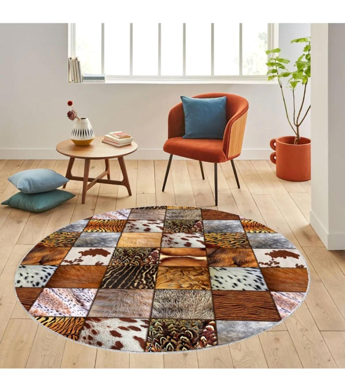 Rovigo Home RVG7072 Çok Renkli 8 mm Polyester Antibakteriyel-Leke Tutmaz-Toz Tutmaz Yıkanabilir İnce Kaymaz Dot Taban Yuvarlak Makine Dokuma Salon Halısı 100x300 cm