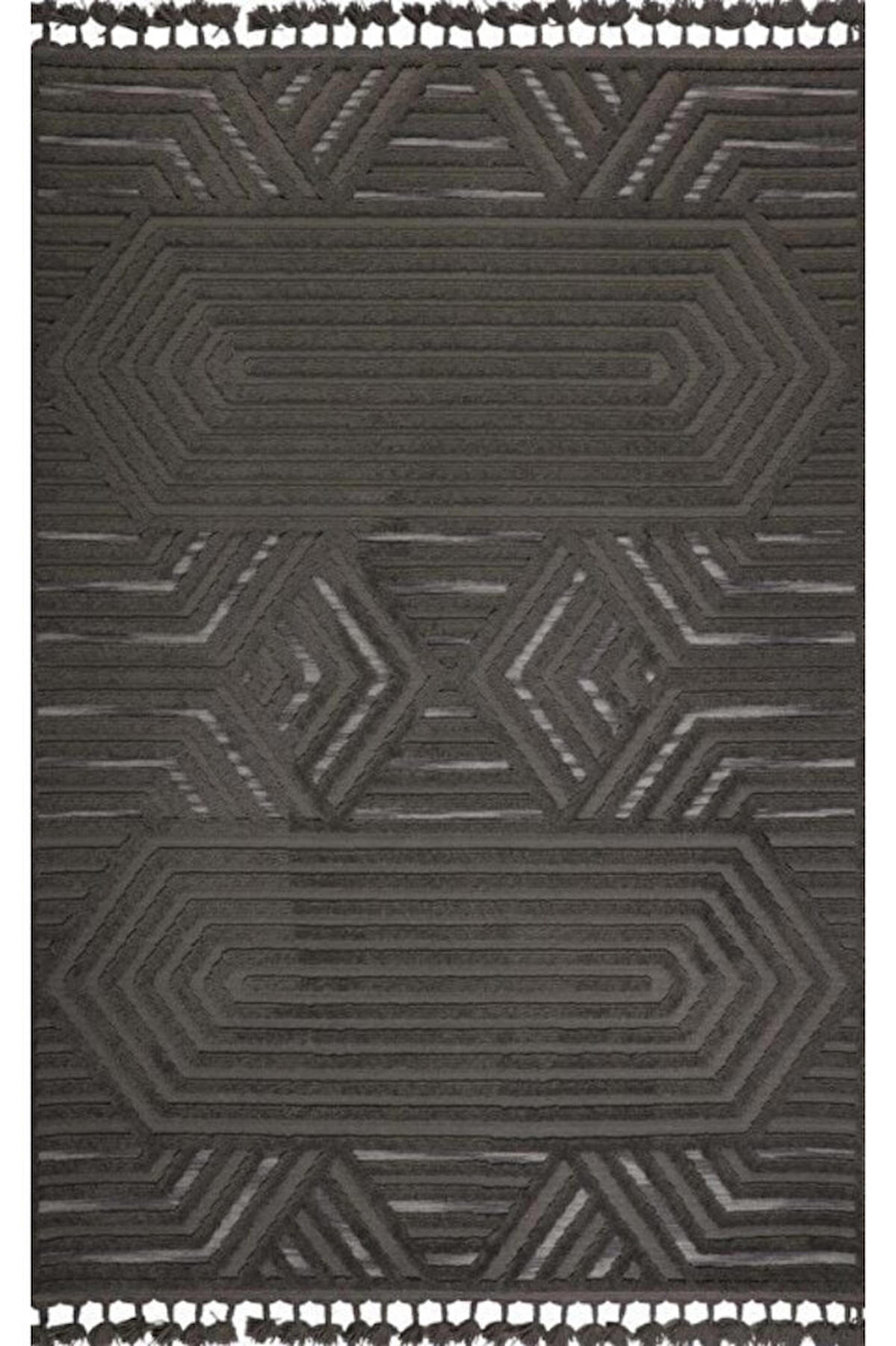 Gümüşsuyu Deco Alvin 12619 Antrasit 6 mm Viskon Toz Tutmaz Yıkanabilir İnce Kaymaz Dikdörtgen Makine Dokuma Salon Halısı 160x230 cm