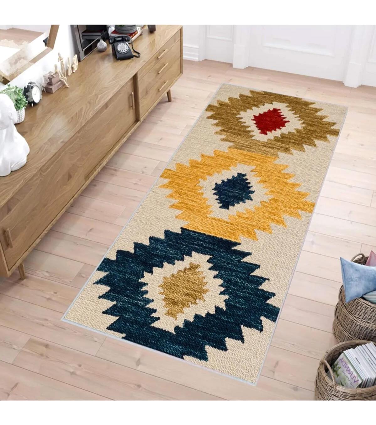 Rovigo Home RVG1132 Krem 8 mm Polyester Leke Tutmaz-Toz Tutmaz Yıkanabilir İnce Kaymaz Dot Taban Dikdörtgen Makine Dokuma Salon Halısı 80x300 cm