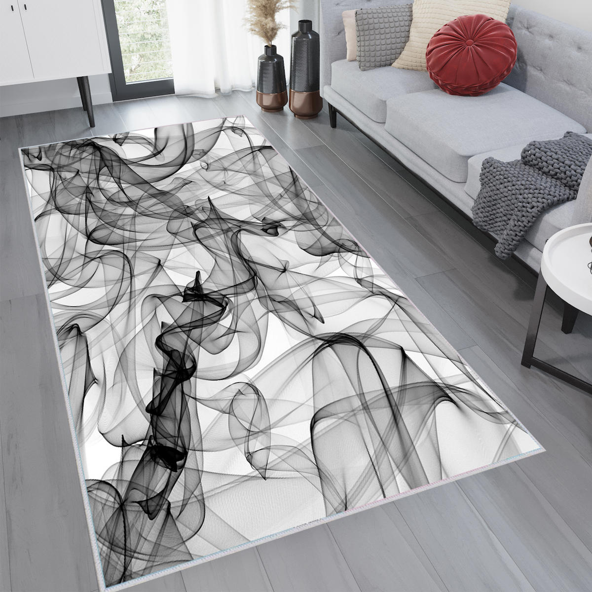 Rovigo Home RVG1124 Gri 8 mm Polyester Leke Tutmaz-Toz Tutmaz Yıkanabilir İnce Kaymaz Dot Taban Dikdörtgen Makine Dokuma Salon Halısı 150x200 cm