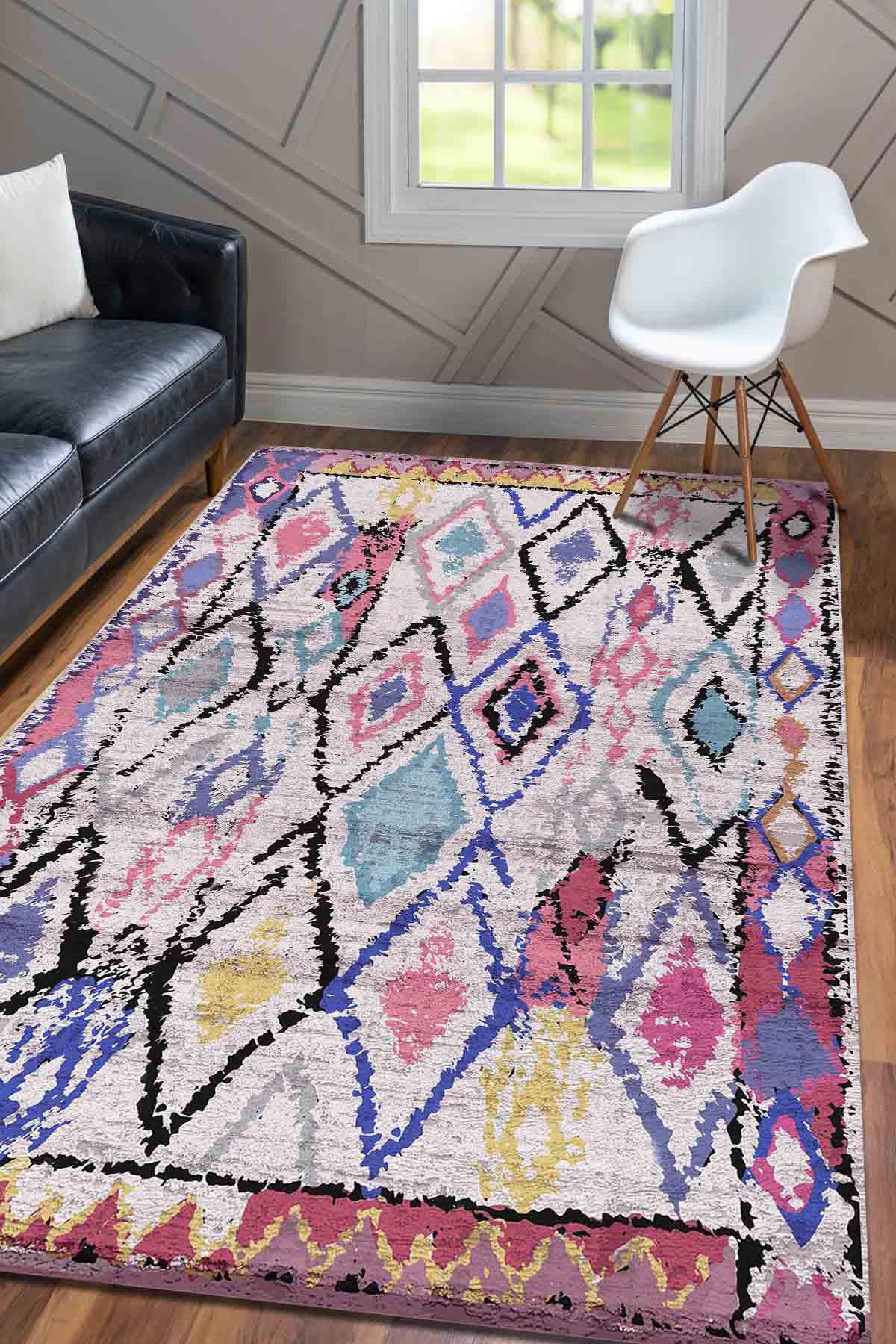 Latte Dizayn Cora Krem 0.5 mm Pamuk Antibakteriyel Yıkanabilir İnce Kaymaz Pamuk Taban Dikdörtgen Makine Dokuma Salon Halısı 120 cm
