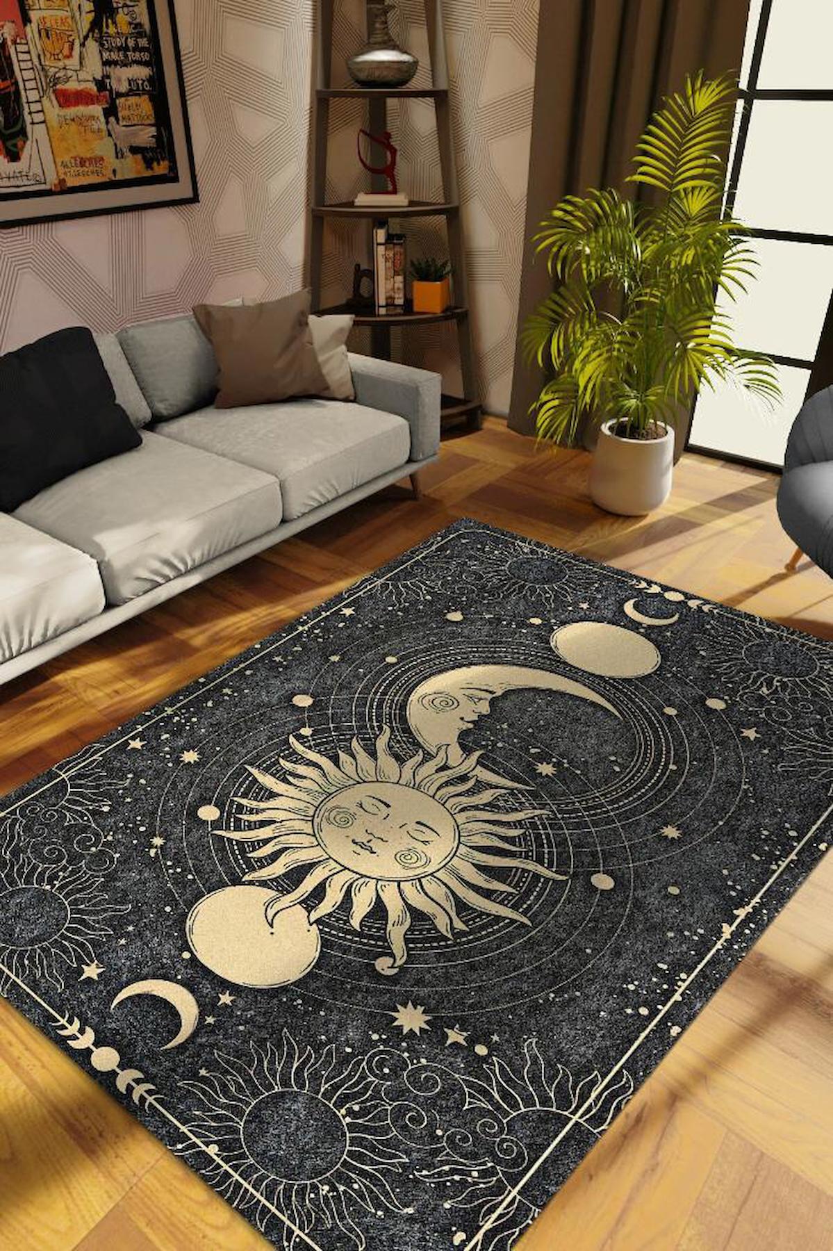Homshtag Ay ve Güneş Krem 4 mm Pamuk Antistatik Yıkanabilir İnce Kaymaz Dikdörtgen Makine Dokuma Salon Halısı 156x230 cm