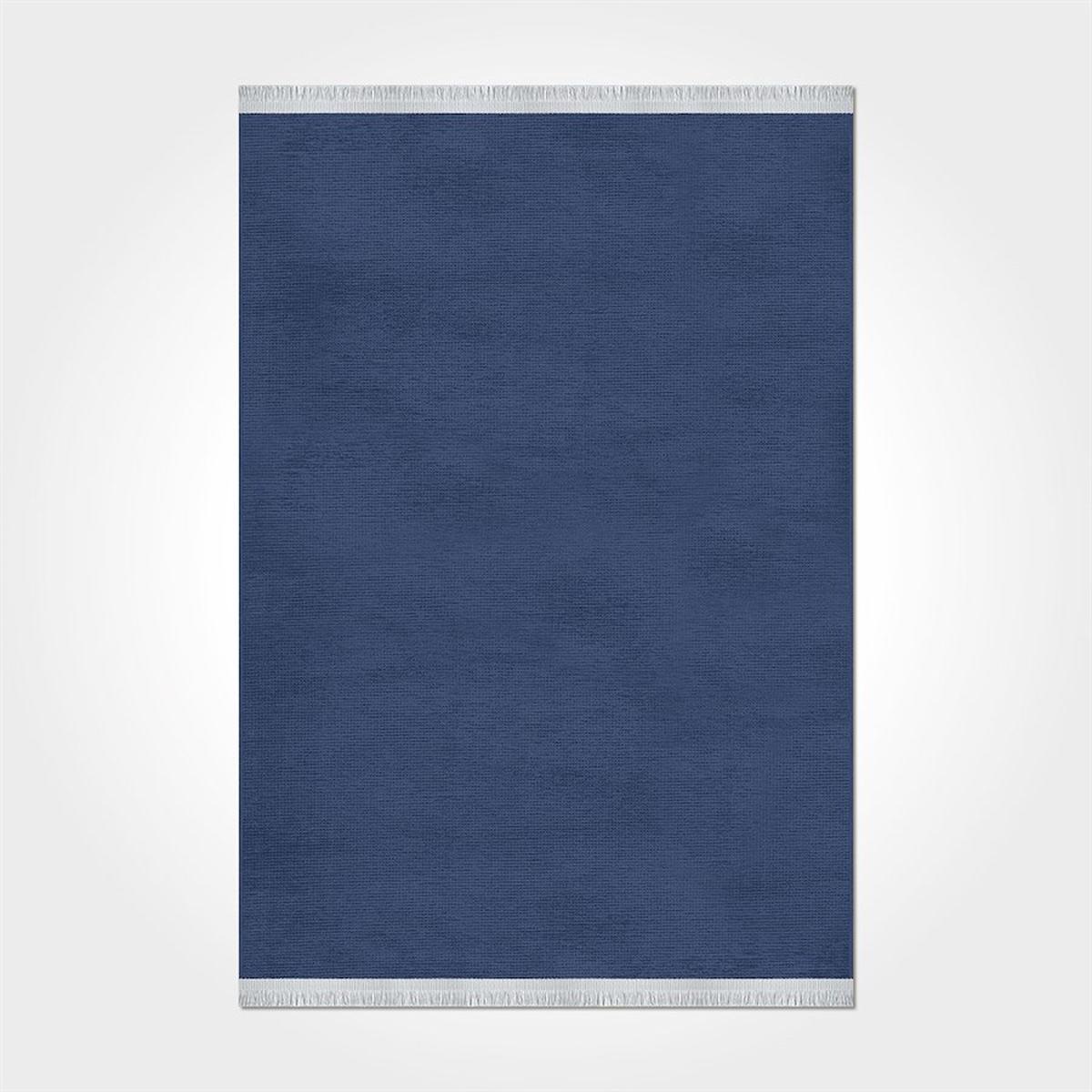 Crea Halı Azade 8207S Lacivert 7 mm Pamuk-Polyester Antibakteriyel Yıkanabilir Orta Kaymaz Dikdörtgen Makine Dokuma Salon Halısı 120x200 cm