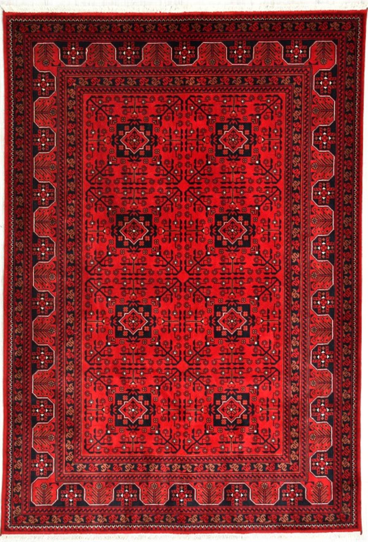 Çam Halı 901 Kırmızı 14 mm Yün Yıkanabilir Kalın Dikdörtgen El Dokuması Salon Halısı 120x180 cm