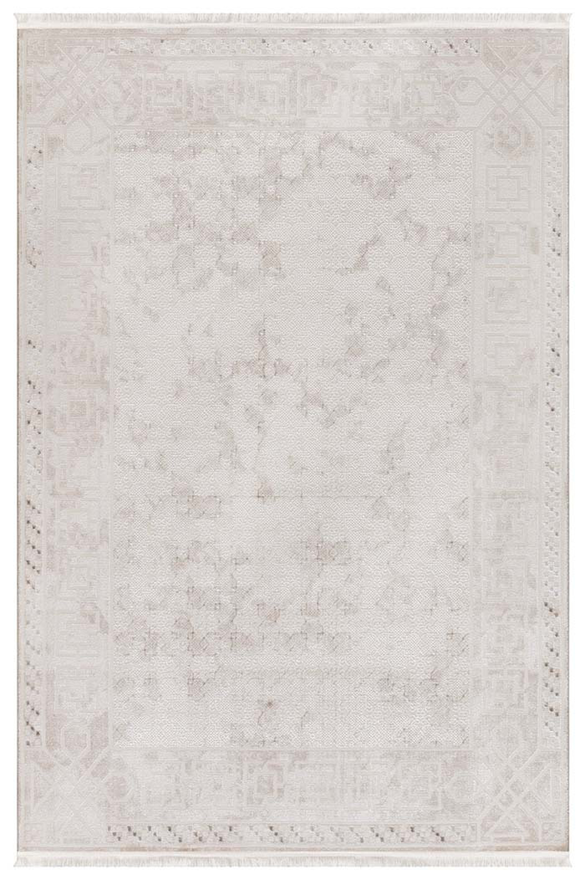 İpek Mekik Halı Lins 1402A Krem 6 mm Polyester Toz Tutmaz Yıkanabilir Orta Kaymaz Pamuk Taban Geometrik Dikdörtgen Makine Dokuma Antre-Çocuk Odası-Salon-Yatak Odası Halısı 100x300 cm