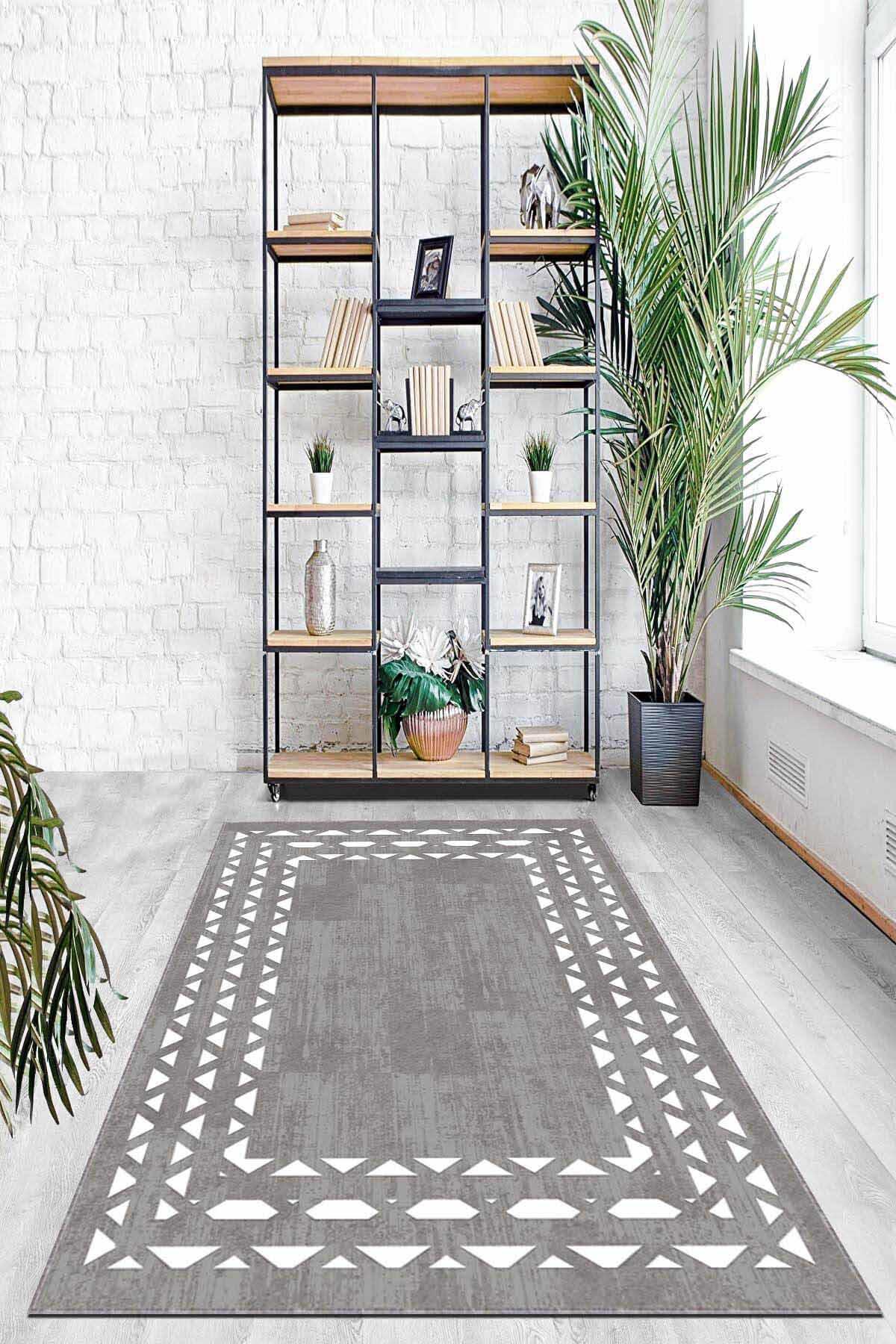 Viva Home AR930 Gri 7 mm Mikropolyester Toz Tutmaz Yıkanabilir İnce Kaymaz Dot Taban Dikdörtgen Makine Dokuma Salon Halısı 160x235 cm