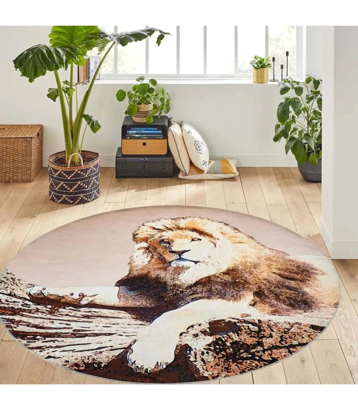 Rovigo Home RVG7049 Çok Renkli 8 mm Polyester Antibakteriyel-Leke Tutmaz-Toz Tutmaz Yıkanabilir İnce Kaymaz Dot Taban Yuvarlak Makine Dokuma Salon Halısı 120x180 cm