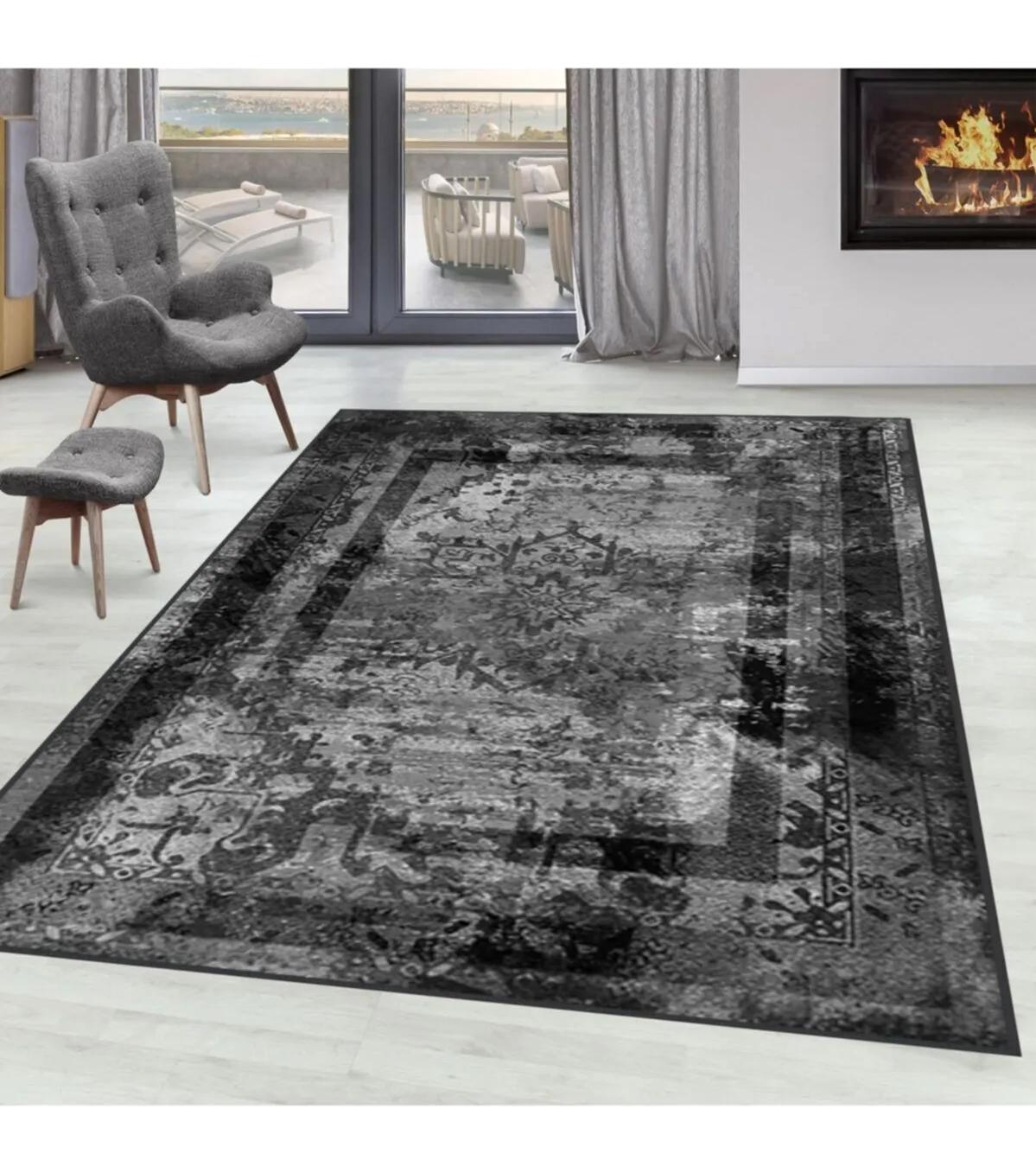 Rovigo Home RVG1587-SD278 Gri 8 mm Polyester Antibakteriyel-Leke Tutmaz-Toz Tutmaz Yıkanabilir İnce Kaymaz Dot Taban Dikdörtgen Makine Dokuma Salon Halısı 160x230 cm