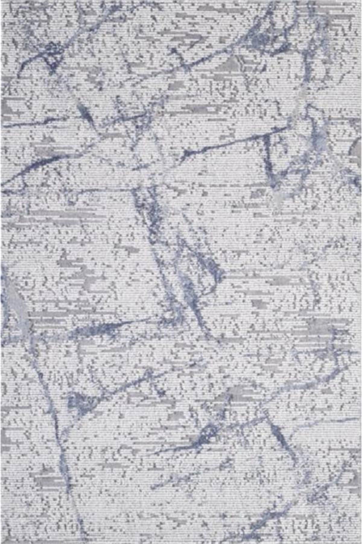 Artemis Halı Artex 5851A Beyaz-Mavi 11 mm Akrilik Yıkanabilir İnce Kaymaz Jüt Taban Dikdörtgen Makine Dokuma Salon Halısı 120x180 cm
