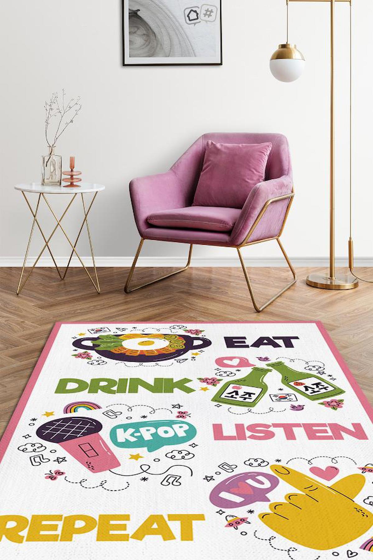 Homshtag Kore Kültürü Krem 4 mm Pamuk Antistatik Yıkanabilir İnce Kaymaz Dikdörtgen Makine Dokuma Genç Odası Halısı 80x300 cm