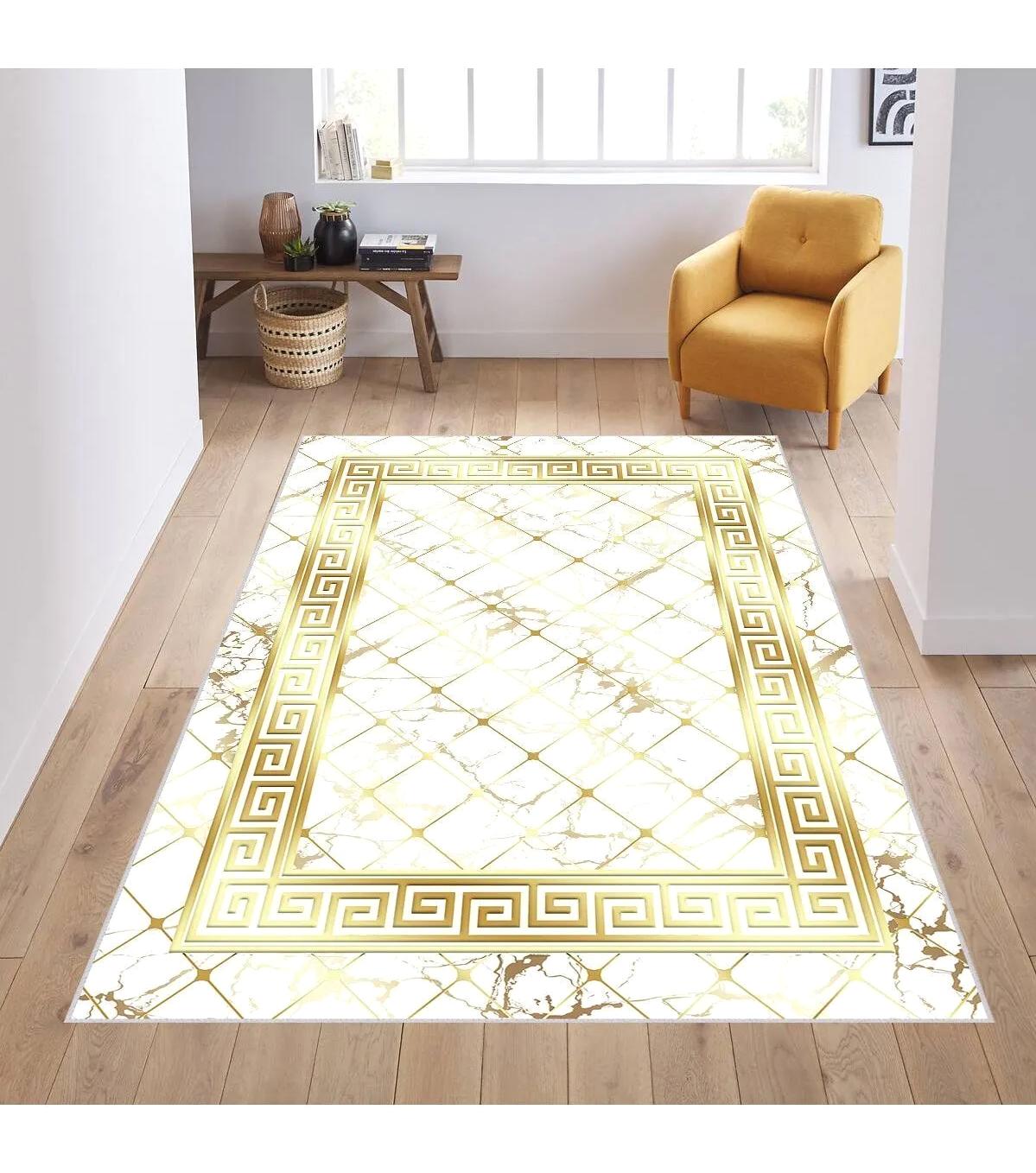 Rovigo Home RVG1886-SM036 Krem 8 mm Polyester Antibakteriyel-Leke Tutmaz-Toz Tutmaz Yıkanabilir İnce Kaymaz Dot Taban Dikdörtgen Makine Dokuma Salon Halısı 200x290 cm