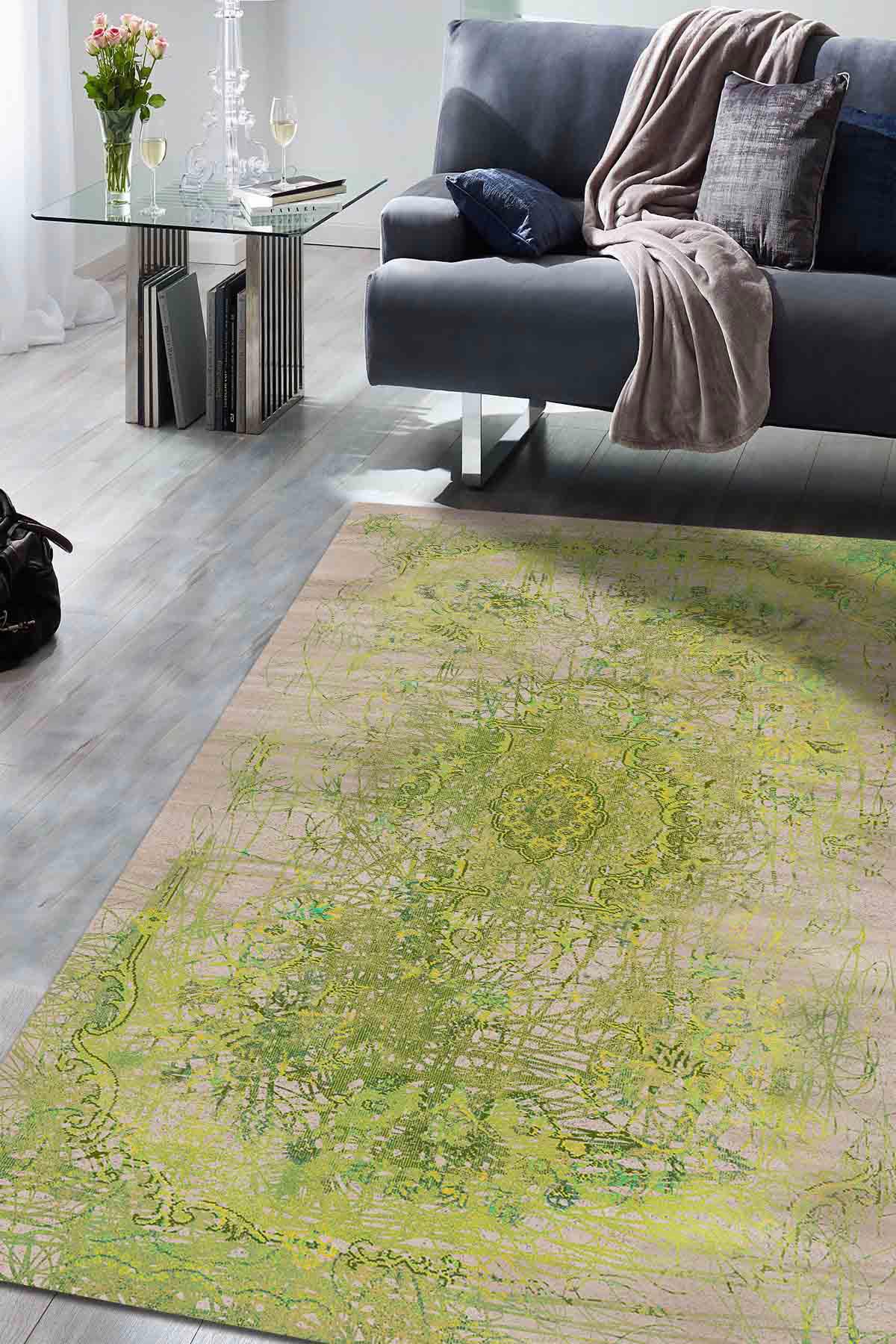 Latte Dizayn Oleas Krem 0.5 mm Pamuk Antibakteriyel Yıkanabilir İnce Kaymaz Dikdörtgen Makine Dokuma Salon Halısı 67x67 cm