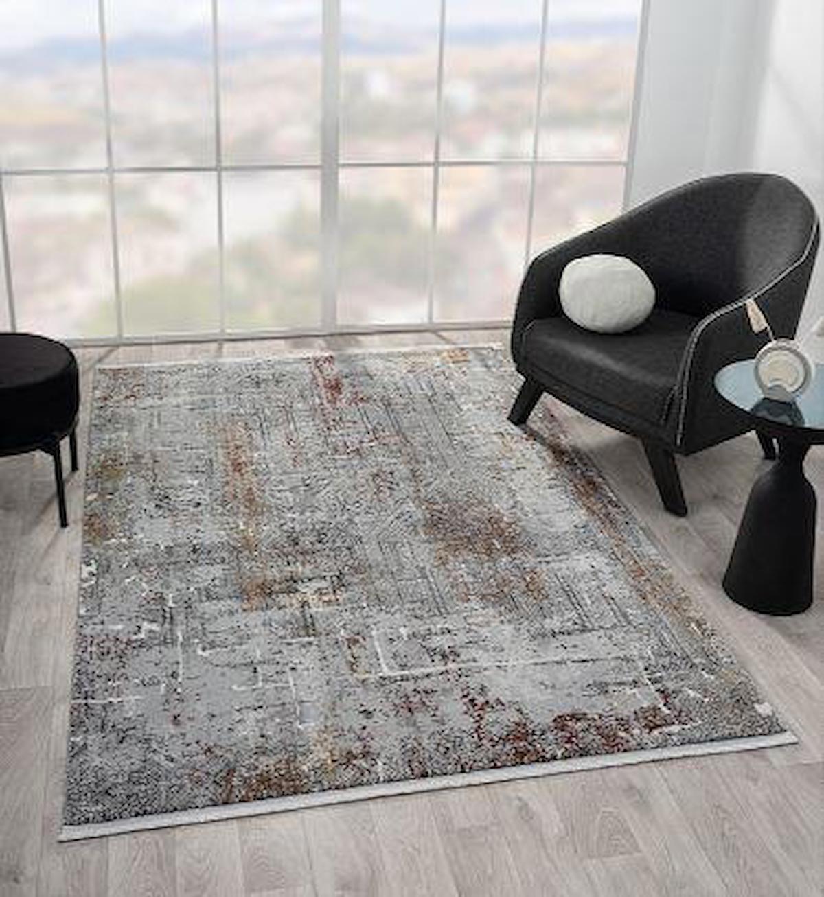 Çam Halı Maya MV001G Çok Renkli 11 mm Polyester Silinebilir Yıkanabilir Orta Dikdörtgen Makine Dokuma Salon Halısı 140x200 cm