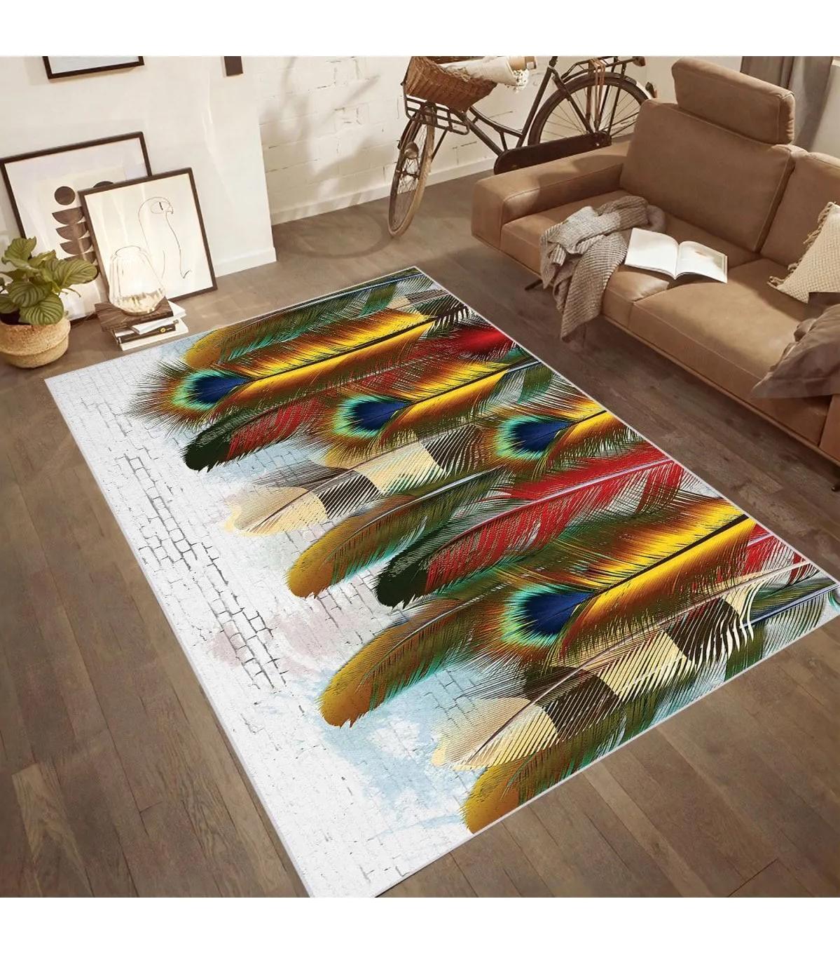 Rovigo Home RVG1842-SM239 Çok Renkli 8 mm Polyester Antibakteriyel-Leke Tutmaz-Toz Tutmaz Yıkanabilir İnce Kaymaz Dot Taban Dikdörtgen Makine Dokuma Salon Halısı 120x200 cm