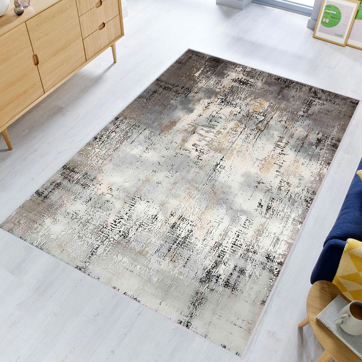 Rovigo Home RVG0378 Çok Renkli 8 mm Polyester Antibakteriyel-Leke Tutmaz-Toz Tutmaz Yıkanabilir İnce Kaymaz Dot Taban Dikdörtgen Makine Dokuma Salon Halısı 120x180 cm