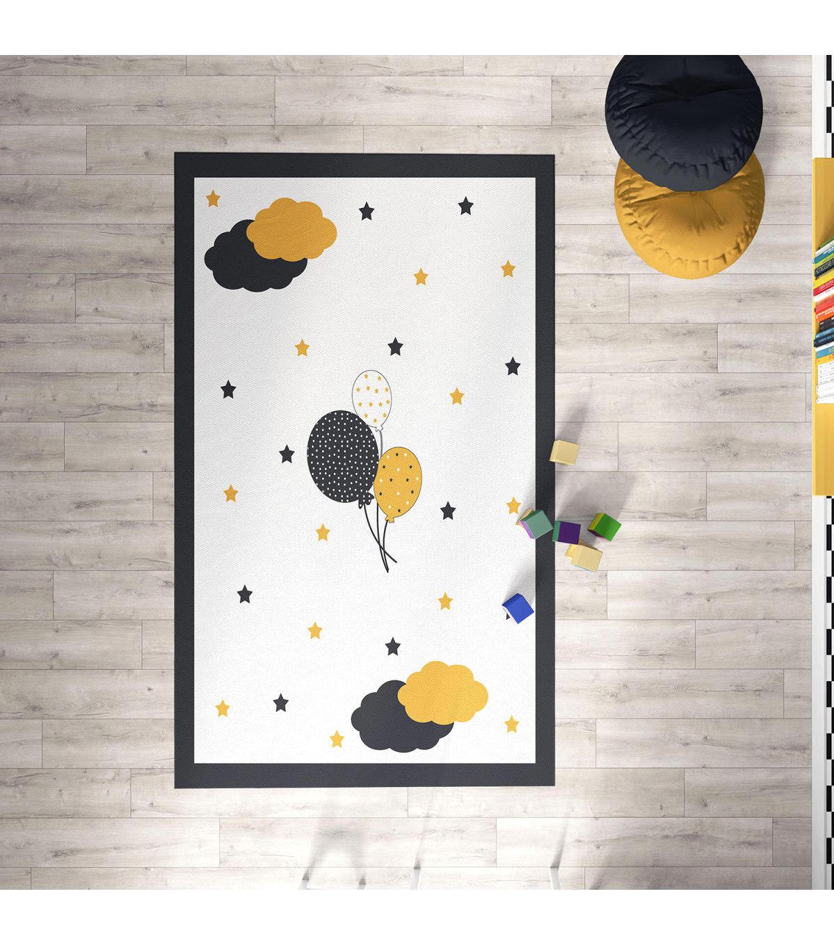 Chiron Baby Ceritti CRTT002 Krem 5 mm Pamuk-Polyester Antialerjenik Yıkanabilir İnce Kaymaz Taban Figürlü Dikdörtgen Makine Dokuma Çocuk Odası Halısı 100x300 cm