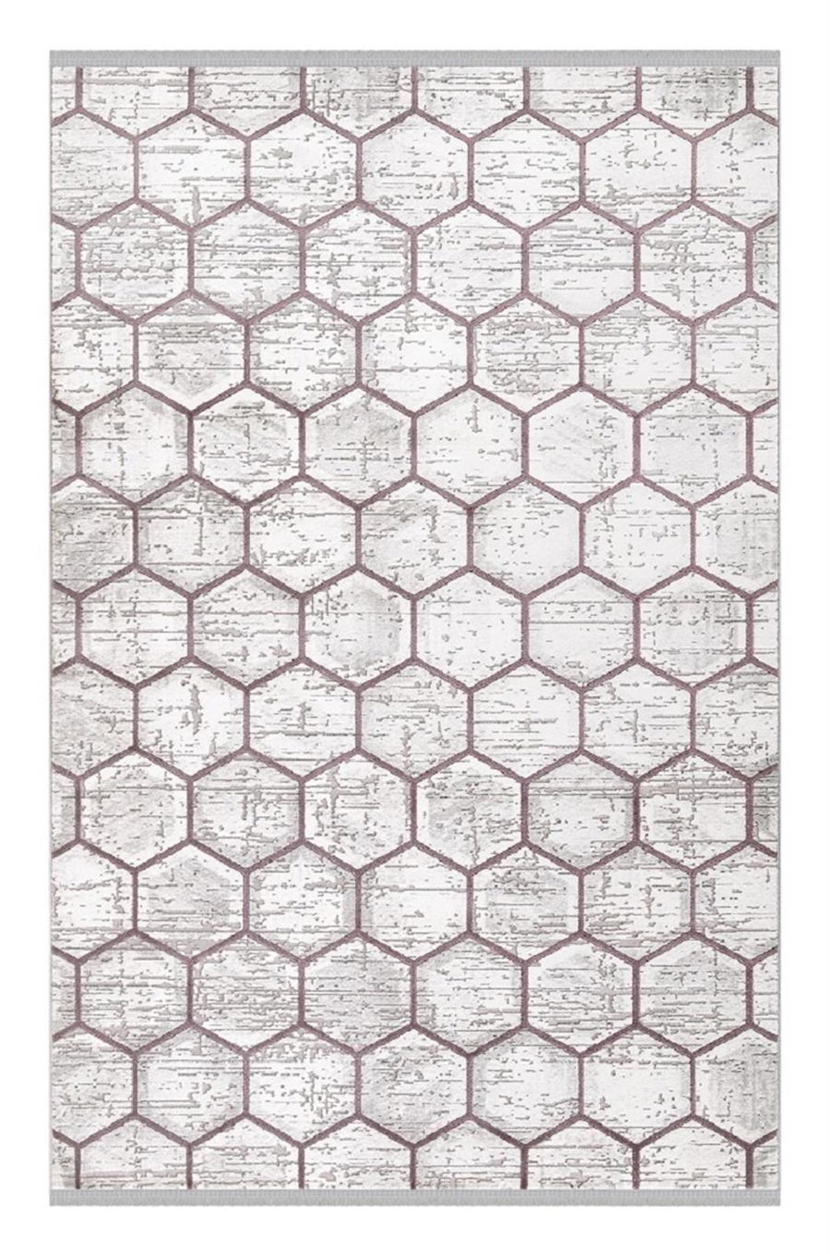 İpek Mekik Halı Anisa 15534 Pembe 10 mm Akrilik Yıkanabilir Orta Kaymaz Geometrik Dikdörtgen Makine Dokuma Antre-Çocuk Odası-Salon-Yatak Odası Halısı 120x200 cm