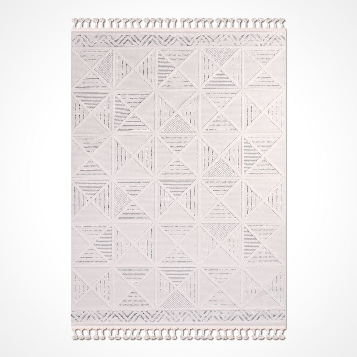Crea Halı Liza 18557 Krem 10 mm Polyester Toz Tutmaz Yıkanabilir Orta Geometrik Dikdörtgen Makine Dokuma Salon Halısı 100x200 cm