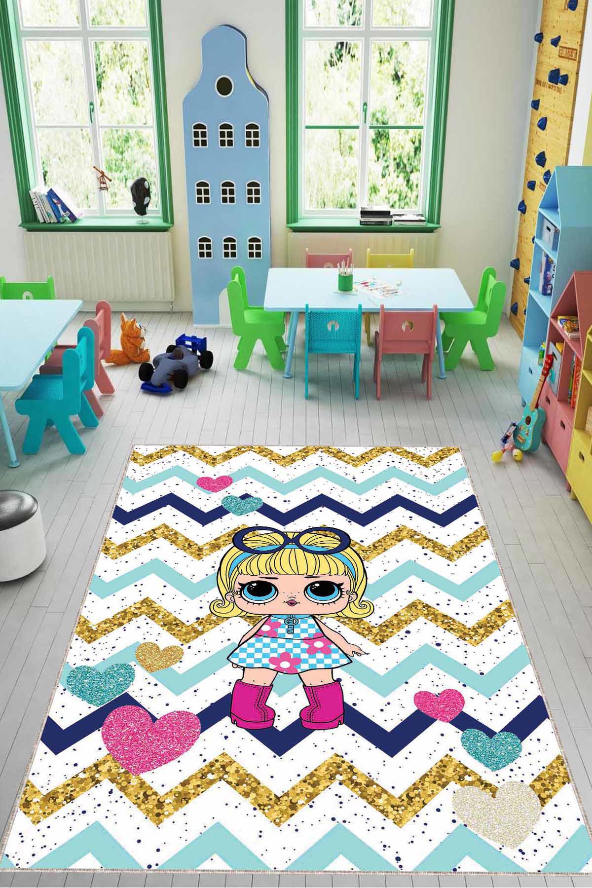 Viva Home KD118 Krem 7 mm Mikropolyester Leke Tutmaz Yıkanabilir Orta Kaymaz Dot Taban Dikdörtgen Makine Dokuma Çocuk Odası Halısı 200x200 cm