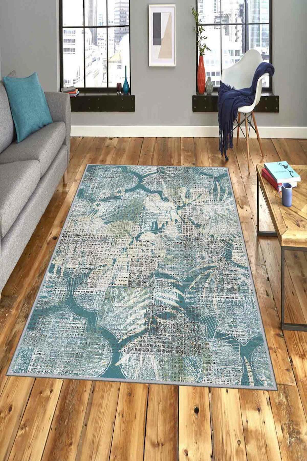 Homefesto Krem 5 mm Polyester Leke Tutmaz Yıkanabilir İnce Kaymaz Taban Dikdörtgen Makine Dokuma Salon Halısı 100x100 cm