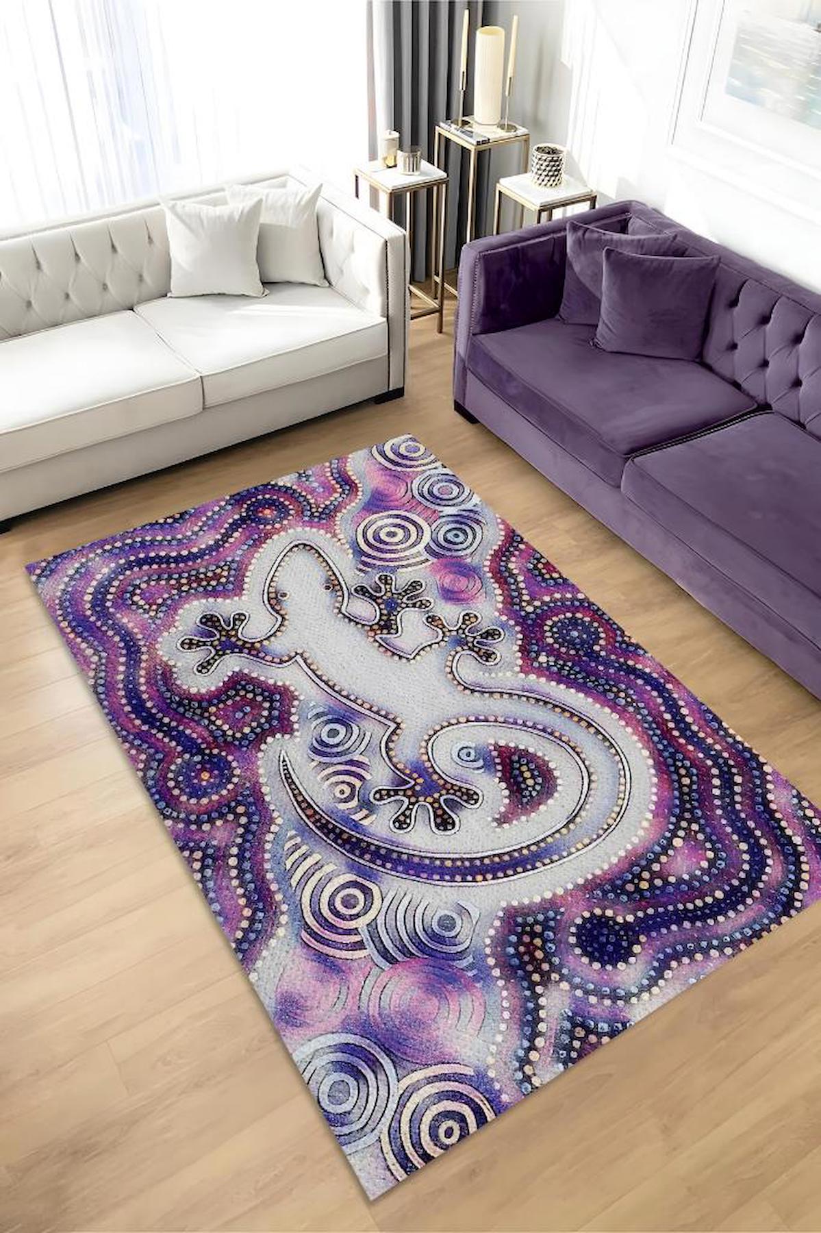 Homshtag Kertenkele Krem 4 mm Pamuk Antistatik Yıkanabilir İnce Kaymaz Dikdörtgen Makine Dokuma Salon Halısı 80x150 cm
