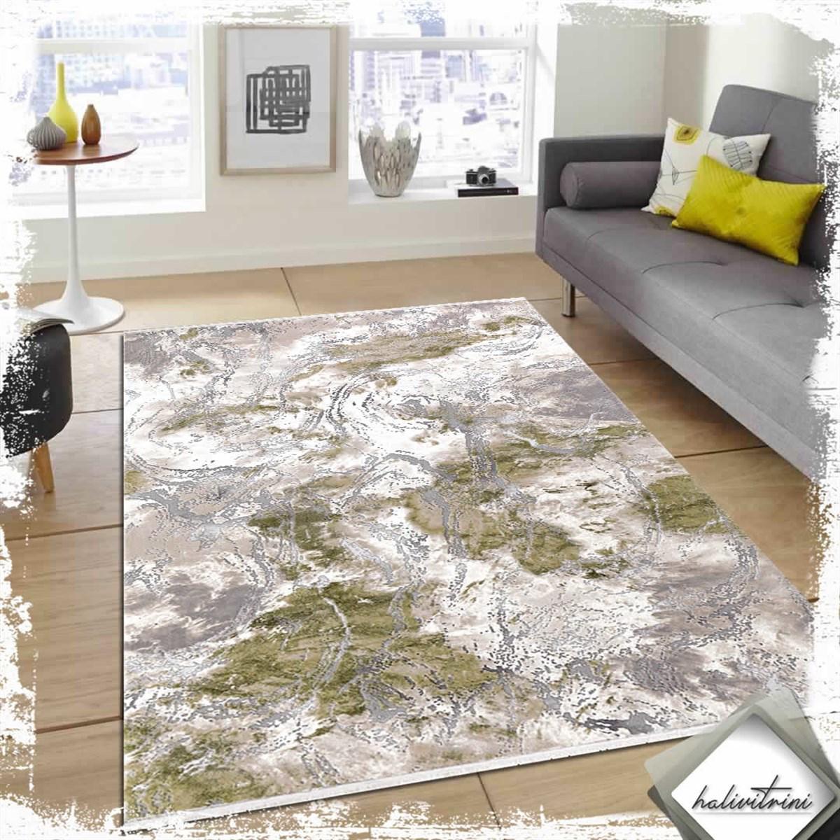 Padişah Eternity Yeşil 7 mm Akrilik Antibakteriyel Yıkanabilir İnce Kaymaz Dikdörtgen Makine Dokuma Salon Halısı 100x200 cm