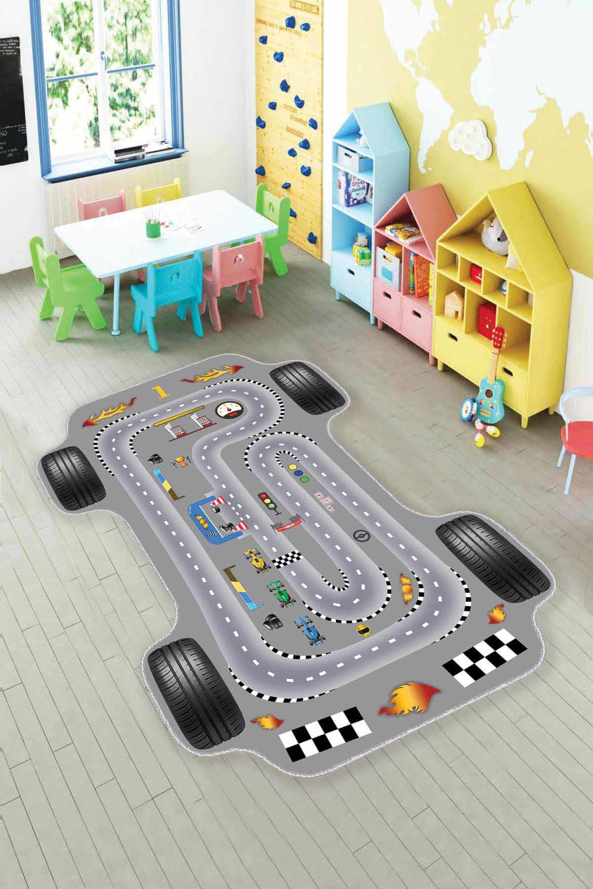 Viva Home AR1164 Gri 7 mm Mikropolyester Toz Tutmaz Yıkanabilir İnce Kaymaz Dot Taban Dikdörtgen Makine Dokuma Çocuk Odası Halısı 160x230 cm