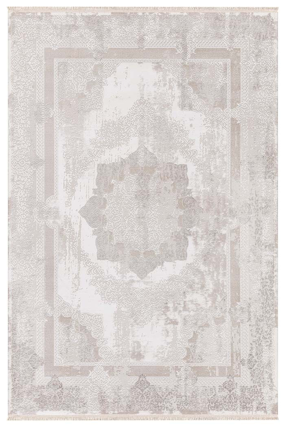 İpek Mekik Halı Mirina 1557A Krem 7 mm Polyester Toz Tutmaz Yıkanabilir Orta Kaymaz Pamuk Taban Geometrik Dikdörtgen Makine Dokuma Antre-Çocuk Odası-Salon-Yatak Odası Halısı 80x300 cm