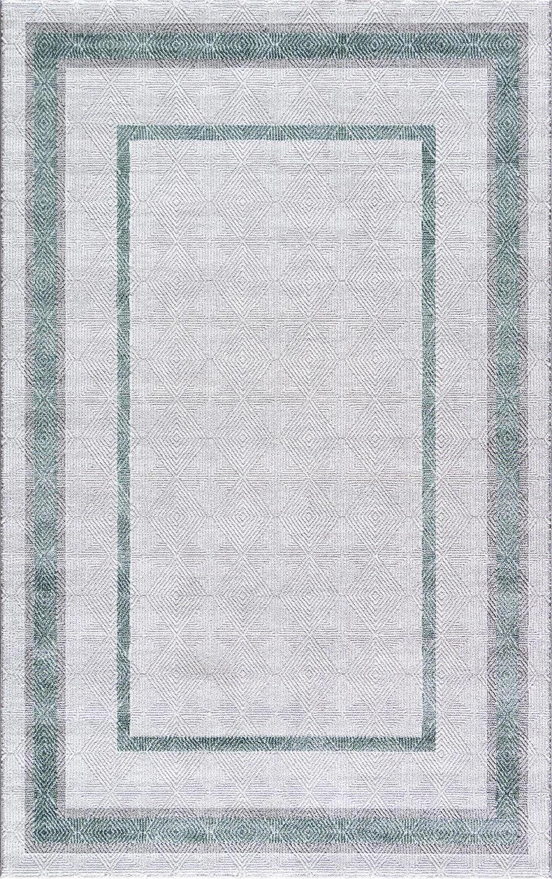 Padişah Vera 61278 Yeşil 9 mm Polyester Toz Tutmaz Yıkanabilir İnce Kaymaz Dikdörtgen Makine Dokuma Salon Halısı 80x300 cm