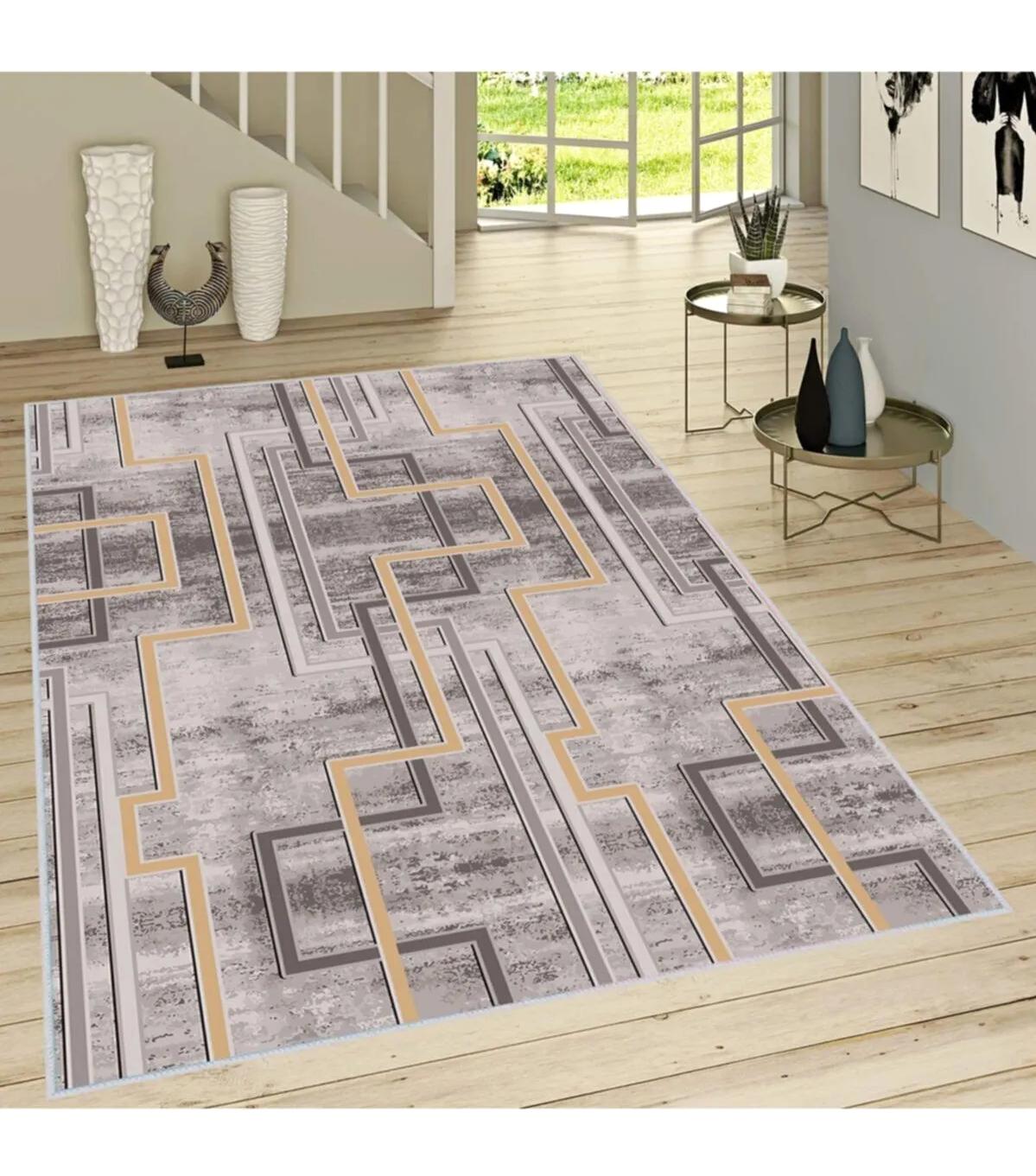 Rovigo Home RVG1656 Kahverengi 8 mm Polyester Leke Tutmaz-Toz Tutmaz Yıkanabilir İnce Kaymaz Dot Taban Dikdörtgen Makine Dokuma Salon Halısı 80x150 cm
