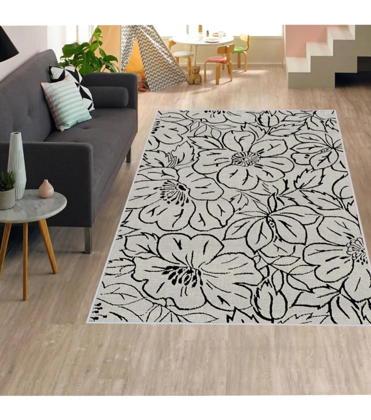 Rovigo Home RVG1319 Krem 8 mm Polyester Leke Tutmaz-Toz Tutmaz Yıkanabilir İnce Kaymaz Dot Taban Dikdörtgen Makine Dokuma Salon Halısı 160x230 cm