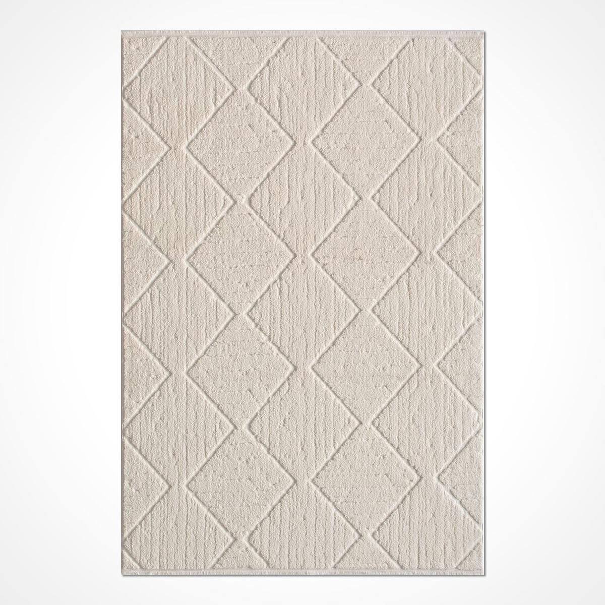 Crea Halı Juiz JU001 Krem 10 mm Pamuk-Polyester Toz Tutmaz Yıkanabilir Orta Dikdörtgen Makine Dokuma Salon Halısı 160x230 cm