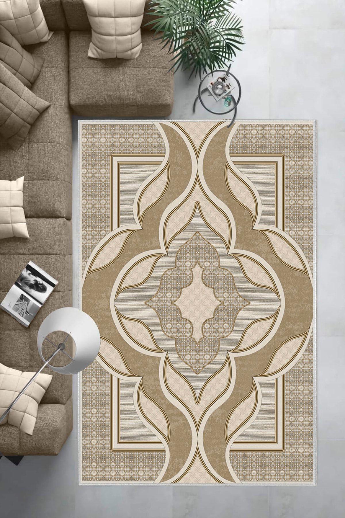 Aldora B1269 Kahverengi 9 mm Deri Toz Tutmaz Yıkanabilir Orta Kaymaz Taban Dikdörtgen Makine Dokuma Salon Halısı 160x160 cm