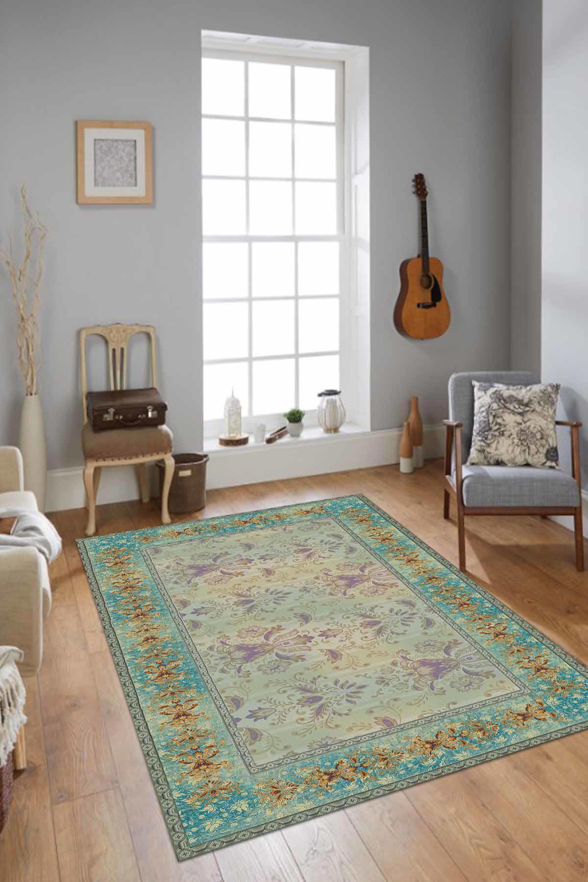 Latte Dizayn Farenze Krem 0.5 mm Pamuk Antibakteriyel Yıkanabilir Kaymaz Dikdörtgen Makine Dokuma Salon Halısı 150x233 cm