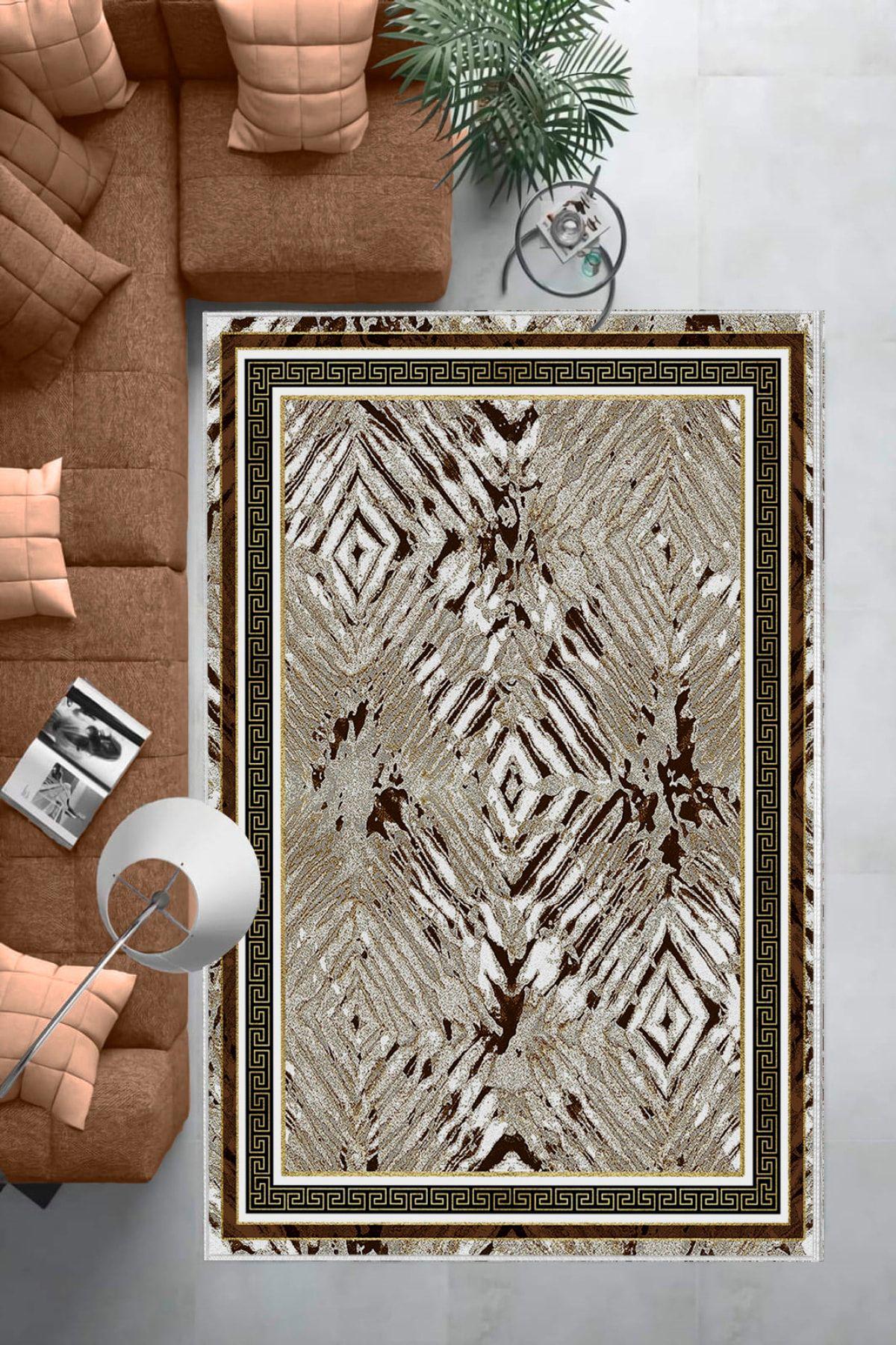 Aldora B1209 Kahverengi 9 mm Deri Toz Tutmaz Yıkanabilir Orta Kaymaz Taban Dikdörtgen Makine Dokuma Salon Halısı 100x200 cm
