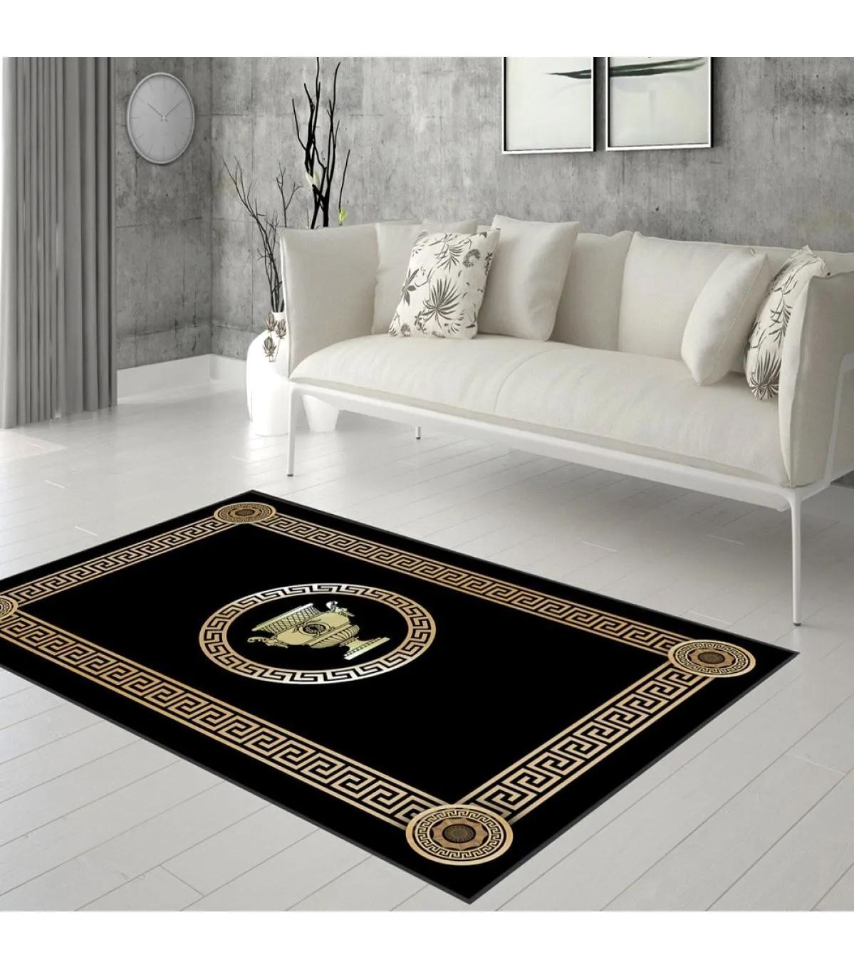 Rovigo Home RVG0287-SD527 Altın-Siyah 8 mm Polyester Leke Tutmaz-Toz Tutmaz Yıkanabilir İnce Kaymaz Dot Taban Dikdörtgen Makine Dokuma Salon Halısı 160x230 cm