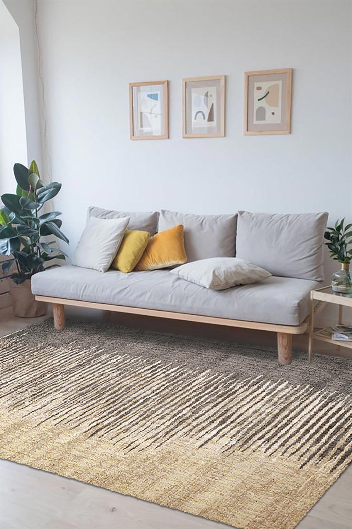 Latte Dizayn Borin Krem 0.5 mm Pamuk Antibakteriyel Yıkanabilir İnce Kaymaz Pamuk Taban Dikdörtgen Makine Dokuma Salon Halısı 100x200 cm