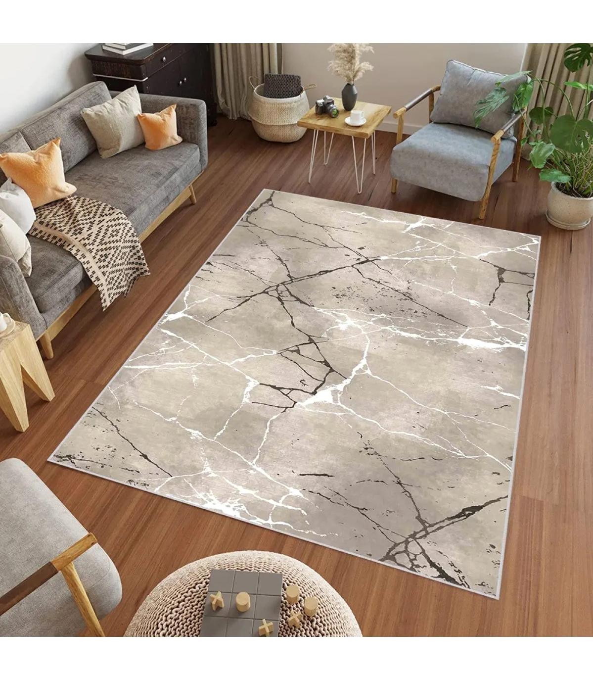 Rovigo Home RVG0447 Krem 8 mm Polyester Antibakteriyel-Leke Tutmaz-Toz Tutmaz Yıkanabilir İnce Kaymaz Dot Taban Dikdörtgen Makine Dokuma Salon Halısı 120x120 cm