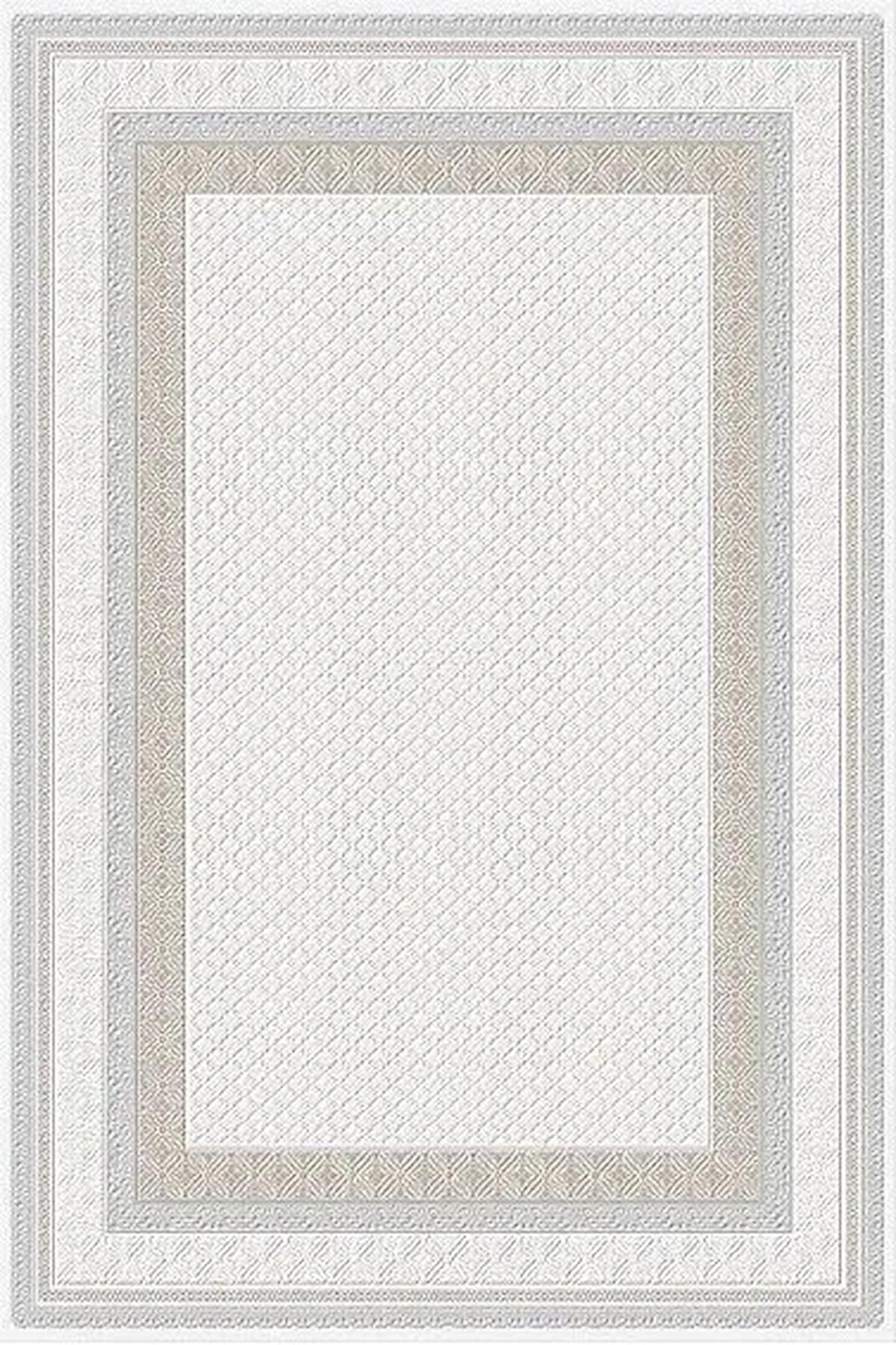 Kreasyon Halı Universal UV006 Krem Yıkanabilir Kalın Pamuk Taban Dikdörtgen Makine Dokuma Salon Halısı 160x230 cm