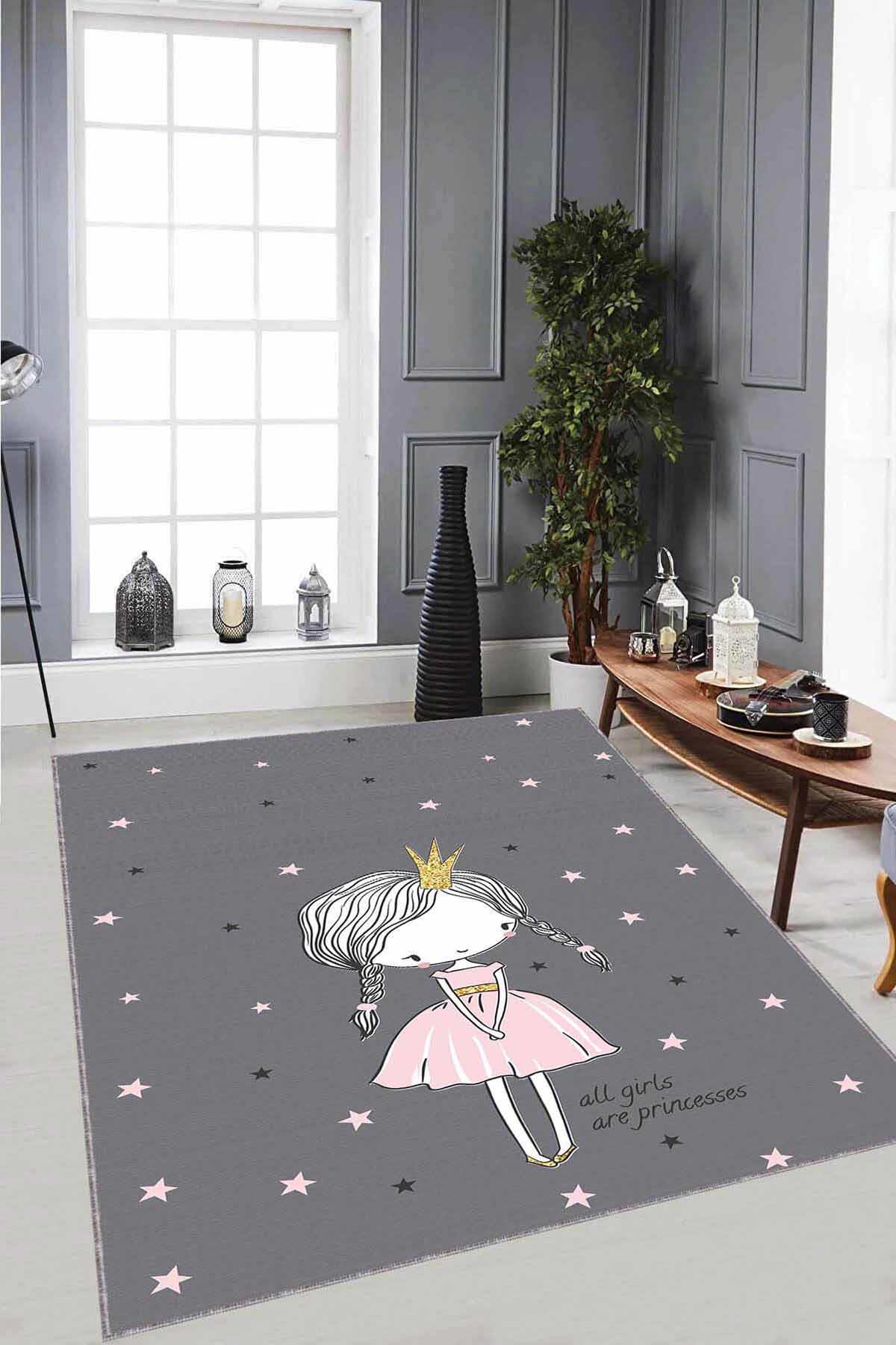 Viva Home AR1004 Gri 7 mm Mikropolyester Toz Tutmaz Yıkanabilir İnce Kaymaz Dot Taban Dikdörtgen Makine Dokuma Çocuk Odası Halısı 100x200 cm