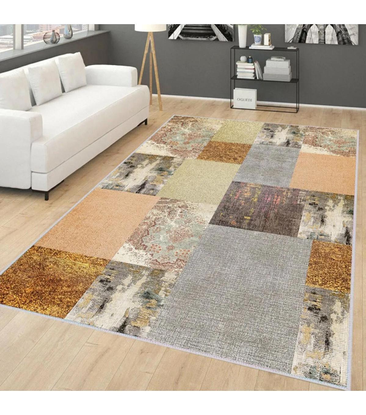 Rovigo Home RVG0164-SD1149 Çok Renkli 8 mm Polyester Yıkanabilir Orta Kaymaz Dot Taban Dikdörtgen Makine Dokuma Salon Halısı 80x150 cm