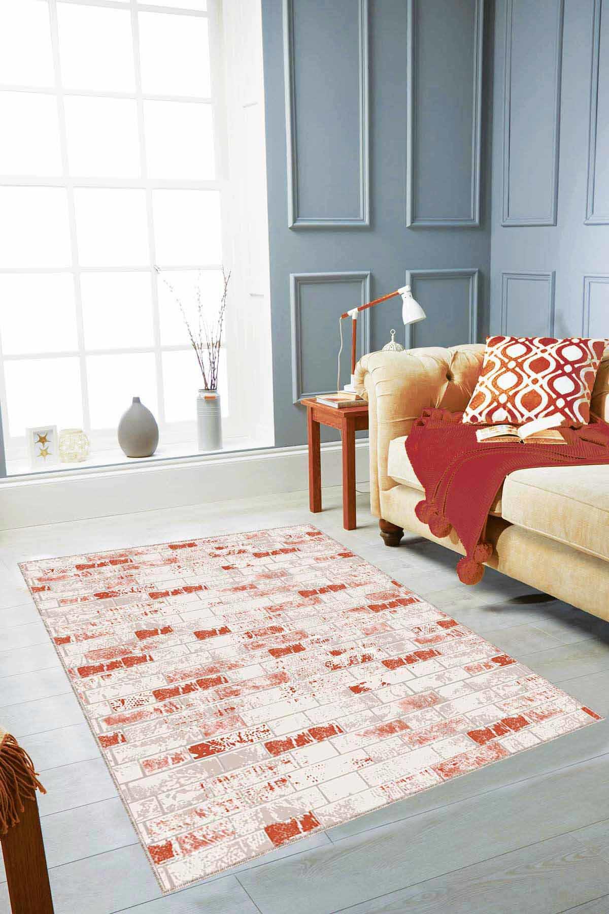 Viva Home TL05 Çok Renkli 7 mm Mikropolyester Yıkanabilir İnce Kaymaz Taban Dikdörtgen Makine Dokuma Salon Halısı 140x200 cm