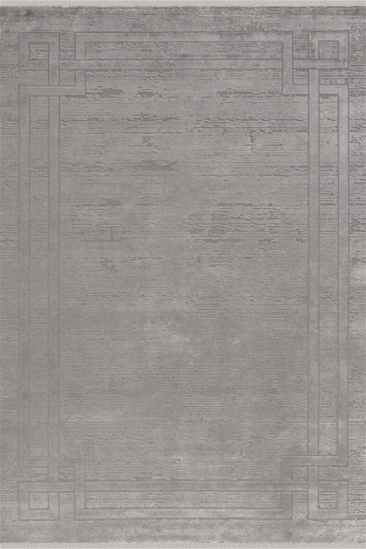 Merinos Bamboo Lavi 34666 Gri 7 mm Akrilik Yıkanabilir Kalın Kaymaz Dikdörtgen Makine Dokuma Salon Halısı 150x200 cm