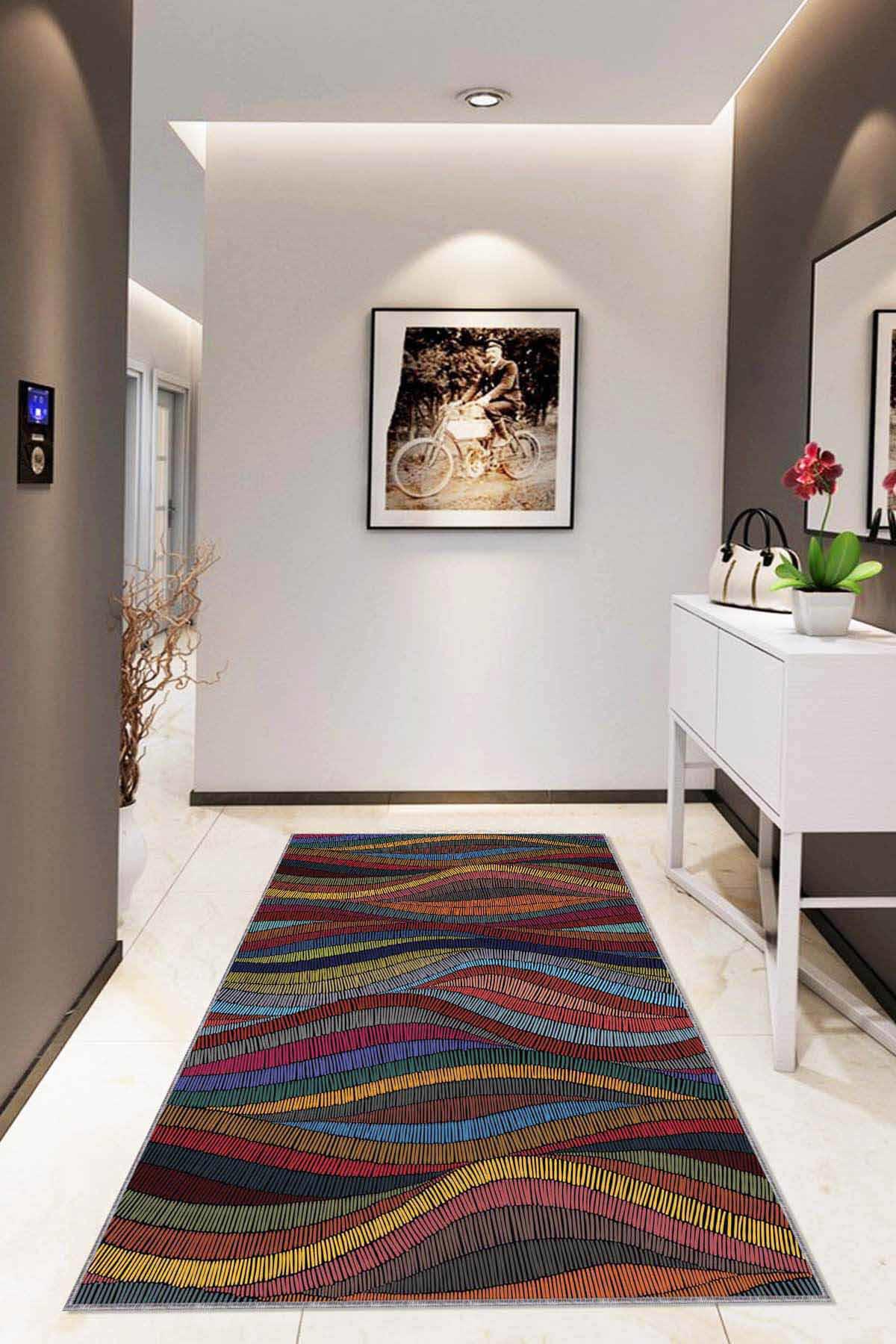 Viva Home RV250 Krem 7 mm Mikropolyester Leke Tutmaz Yıkanabilir Orta Kaymaz Dot Taban Dikdörtgen Makine Dokuma Oturma Odası Halısı 150x233 cm
