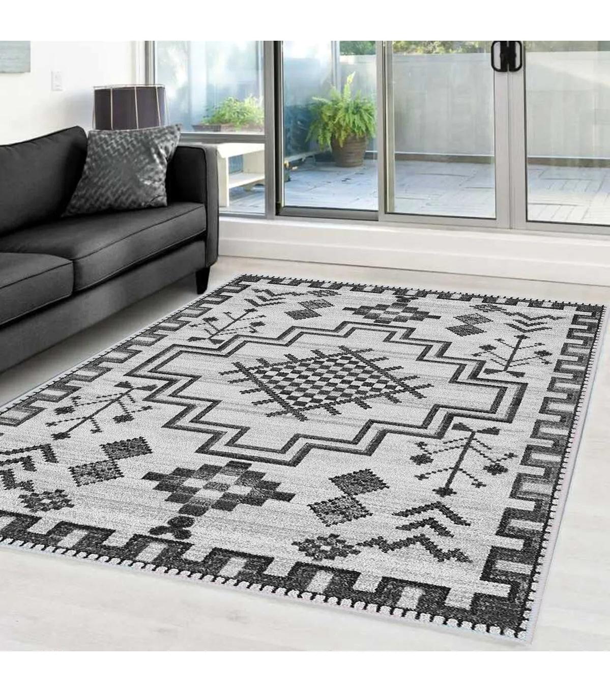 Rovigo Home RVG0016-SD807 Gri 8 mm Polyester Yıkanabilir Orta Kaymaz Dot Taban Dikdörtgen Makine Dokuma Salon Halısı 120x200 cm