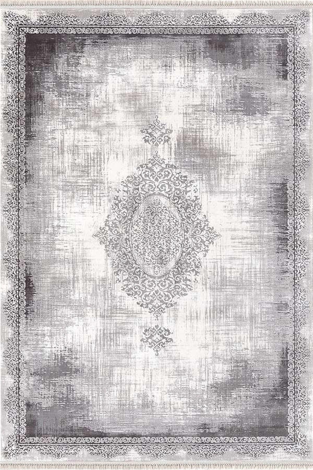 Merinos Rodin 19770 Gri 8 mm Akrilik Toz Tutmaz Yıkanabilir Kalın Kaymaz Dikdörtgen Makine Dokuma Salon Halısı 120x180 cm